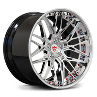 RVRN RV-T081 forged multi spoke deep dish lamborghini wheels black with chrome finish aggressive stance design
