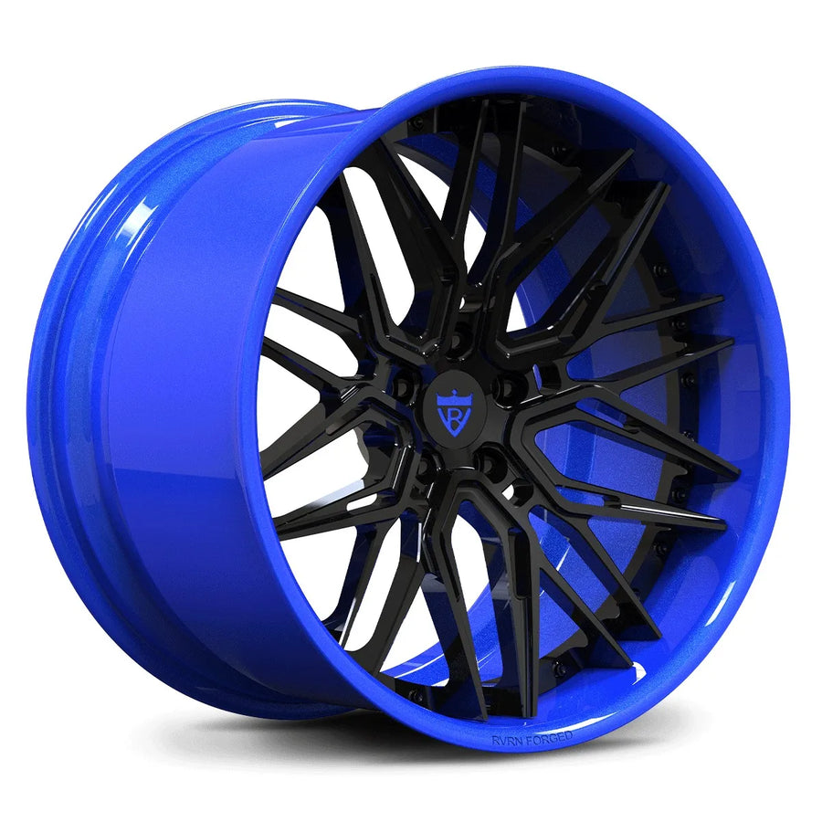 RVRN RV-T081 black and blue 2-piece deep dish forged wheel for 2024 Toyota GR86 builds