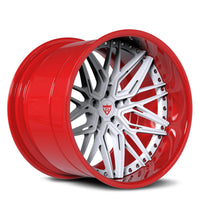 RVRN RV-T081 red and white 2-piece forged wheel with a deep outer lip for a custom GR86 build