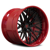 RVRN RV-T081 transparent red and black 2-piece forged wheel with a deep outer lip for Toyota GR86 builds