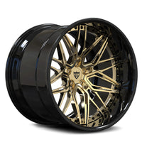 RVRN RV-T081 black and polished frozen gold forged wheel with a deep dish profile for GR86 applications