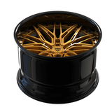 Studio lighting shot of RVRN RV-T081 forged deep dish wheels transparent gold black premium finish