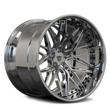 RVRN RV-DC69 custom forged wheels featuring a premium gloss black and chrome finish, showing the contrast-painted luxury metallic design.