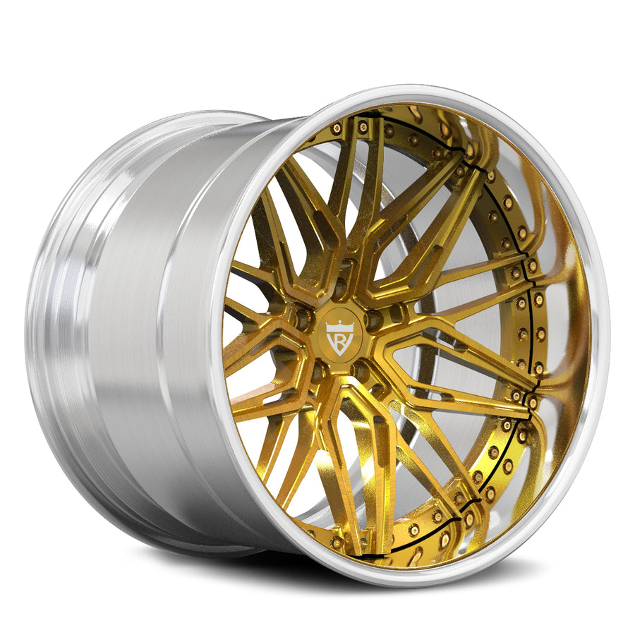 BMW M4 custom deep dish wheels, RVRN RV-T081 brushed gold spoke with polished rim y-spoke y-piece deep lip forged wheels.