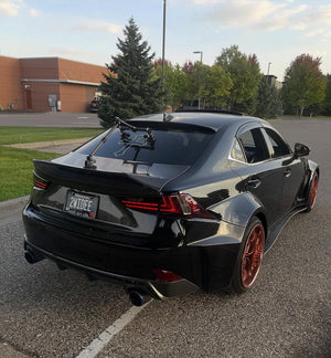 Rear view of 2014 Lexus IS350 equipped with T081 deep dish wheels, polished rose gold, highlighting rear offset and widebody stance.
