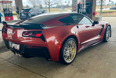 Side view of 2015 Corvette C7 Z06/Z07 featuring custom RVRN Forged deep dish chrome rims.