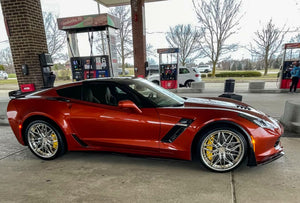2015 Corvette C7 Z06/Z07 on RVRN deep dish chrome forged wheels, 20x10 and 20x12 setup.
