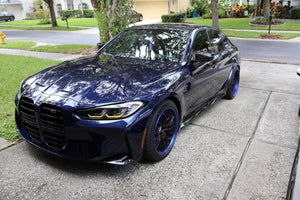 Rear 19x10.5 forged wheel detail on 2023 BMW M3, custom design, precision machining, made-to-order forged wheels