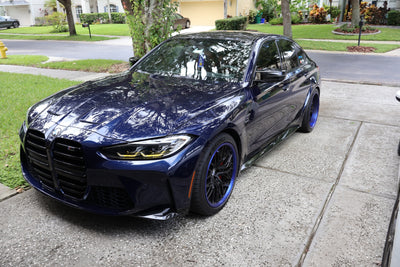 Rear 19x10.5 forged wheel detail on 2023 BMW M3, custom design, precision machining, made-to-order forged wheels