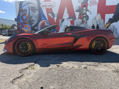 2025 Corvette E-Ray with custom forged aftermarket wheels RVRN RV-T081 black finish rear angle