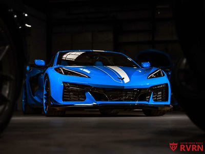 RVRN RV-T081 2025 Corvette C8 Z06 Full Car Shot Highlighting Custom Gloss Black Concave Wheels 20x10 & 21x13