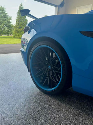2025 Corvette Z06 with RVRN forged wheels in deep concave design and rapid blue finish, showcasing custom Corvette styling.