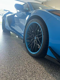 Custom rapid blue Corvette C8 Z06 with RVRN forged RV-T081 wheels and deep concave design.