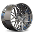 Custom forged 2-piece Corvette wheels with concave design and chrome finish, perfect for C8 aftermarket upgrades.