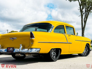 1955 Chevy Truck with custom 18x8 deep dish forged wheel front view, classic trucks wheels