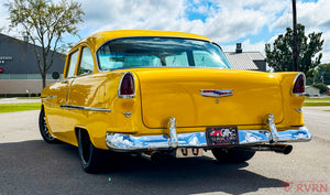 Close-up of custom 18x8 deep dish wheel on 1955 Chevy Truck, design your own wheels