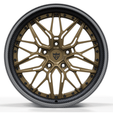 Custom forged 2-piece deep dish wheels for Porsche 718 Cayman, featuring a unique design and bronze finish.