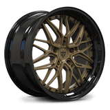 Custom forged 2-piece deep dish wheels for Porsche 718 Cayman in bronze and black finish.