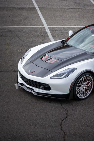 Front view of a white 2015 Corvette C7 Z06 on RVRN RV-T081 polished aluminum deep dish wheels in an open asphalt parking lot
