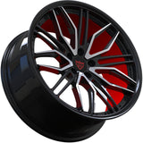 Custom forged black and orange wheel RV-MQ72 for luxury cars, available for brands like Mercedes, BMW, and Tesla.