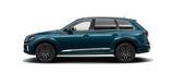 teal Audi SUV side view with custom black and orange rims