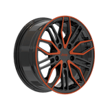 Custom black and orange forged monoblock wheel for Jeep, RV-MQ72 series, showcasing unique design for various vehicles.