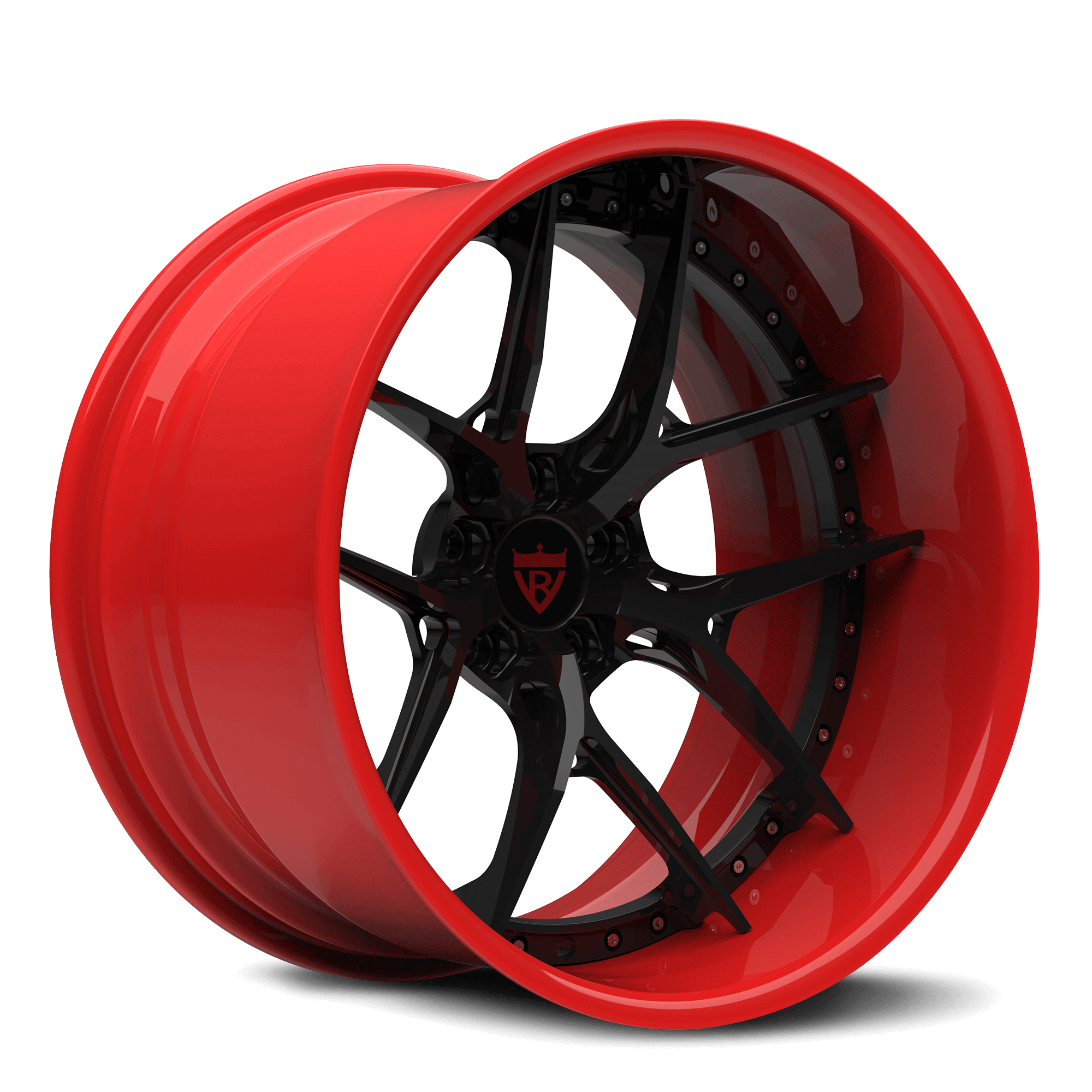 CUSTOM 2-PIECE CONCAVE RED AND BLACK FORGED WHEEL : RV-DR08D - RVRN WHEELS