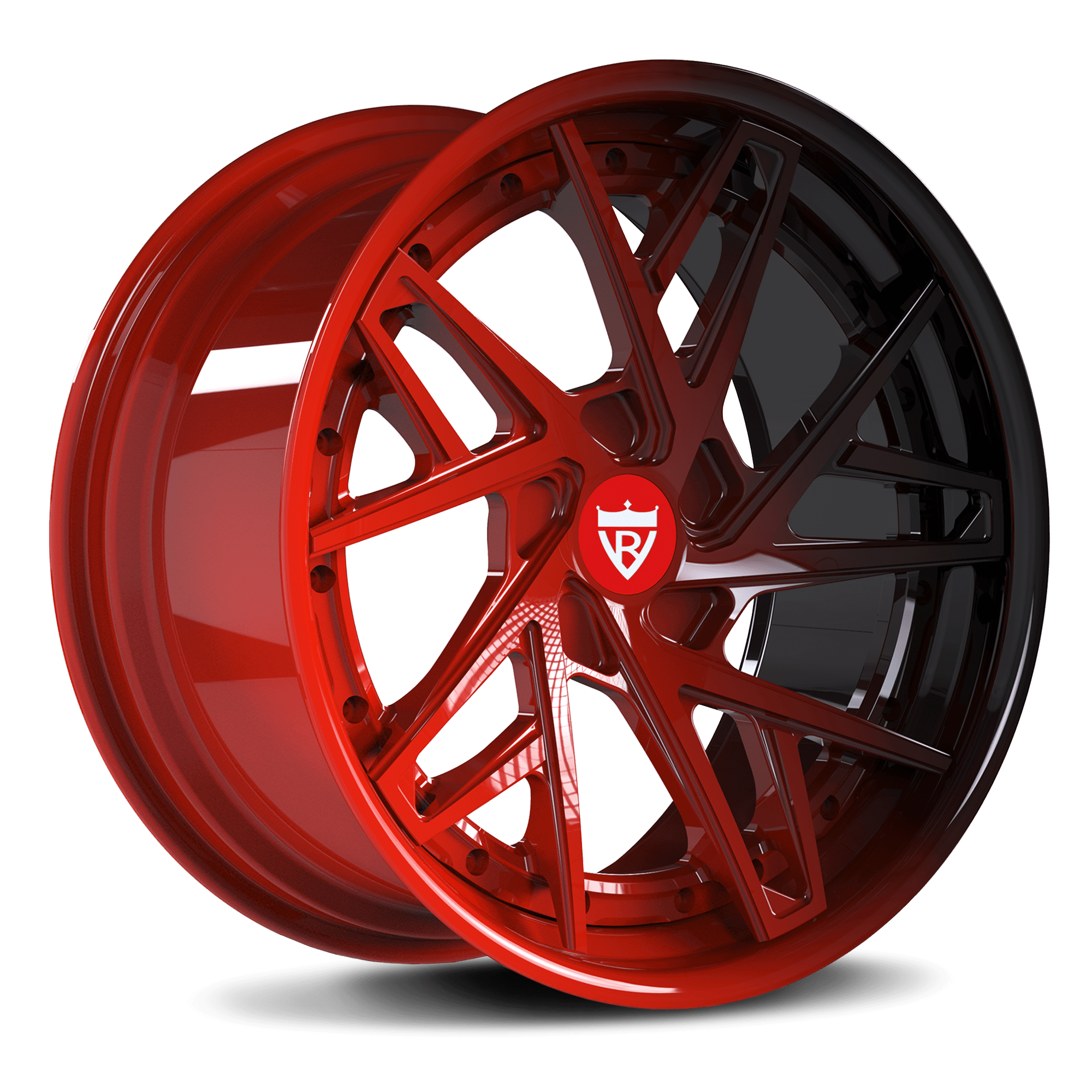 CUSTOM 2 PIECE FORGED GLOSS BLACK AND RED WHEEL SERIES: RV-DS74 - RVRN WHEELS