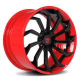 Custom forged 2-piece black and red wheel for Corvette C1-C8 with aggressive design, 19inch and 20inch fitment options, free shipping