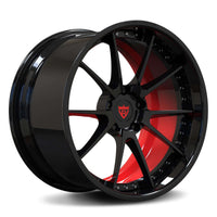 CUSTOM 2-PIECE FORGED SERIES: RV-DC02 Corvette C7 Z06 forged wheels in black and red deep dish design.