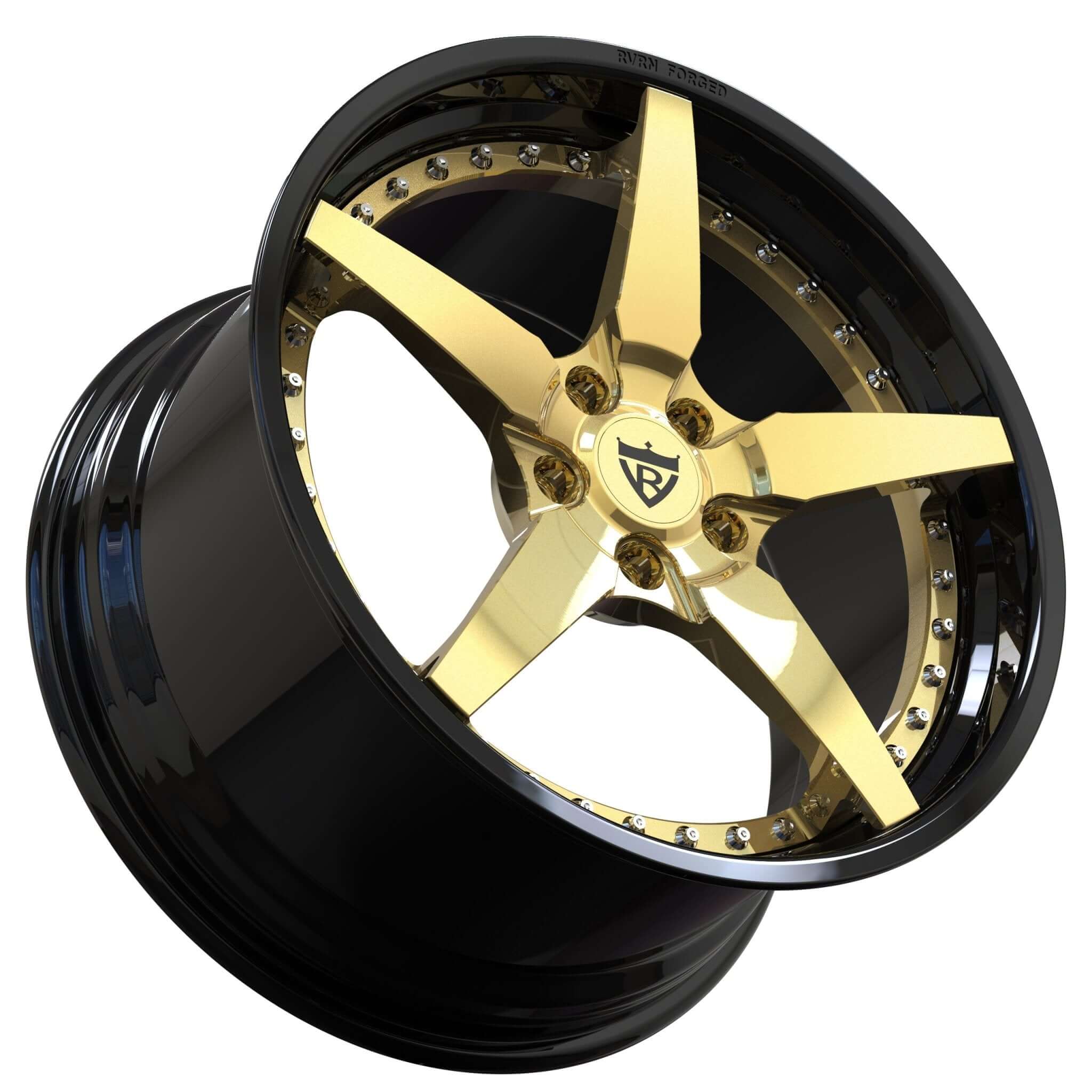 Corvette C8 Custom 5 Spoke Gold&Black Forged 2-Piece Wheels-RVRN Wheels