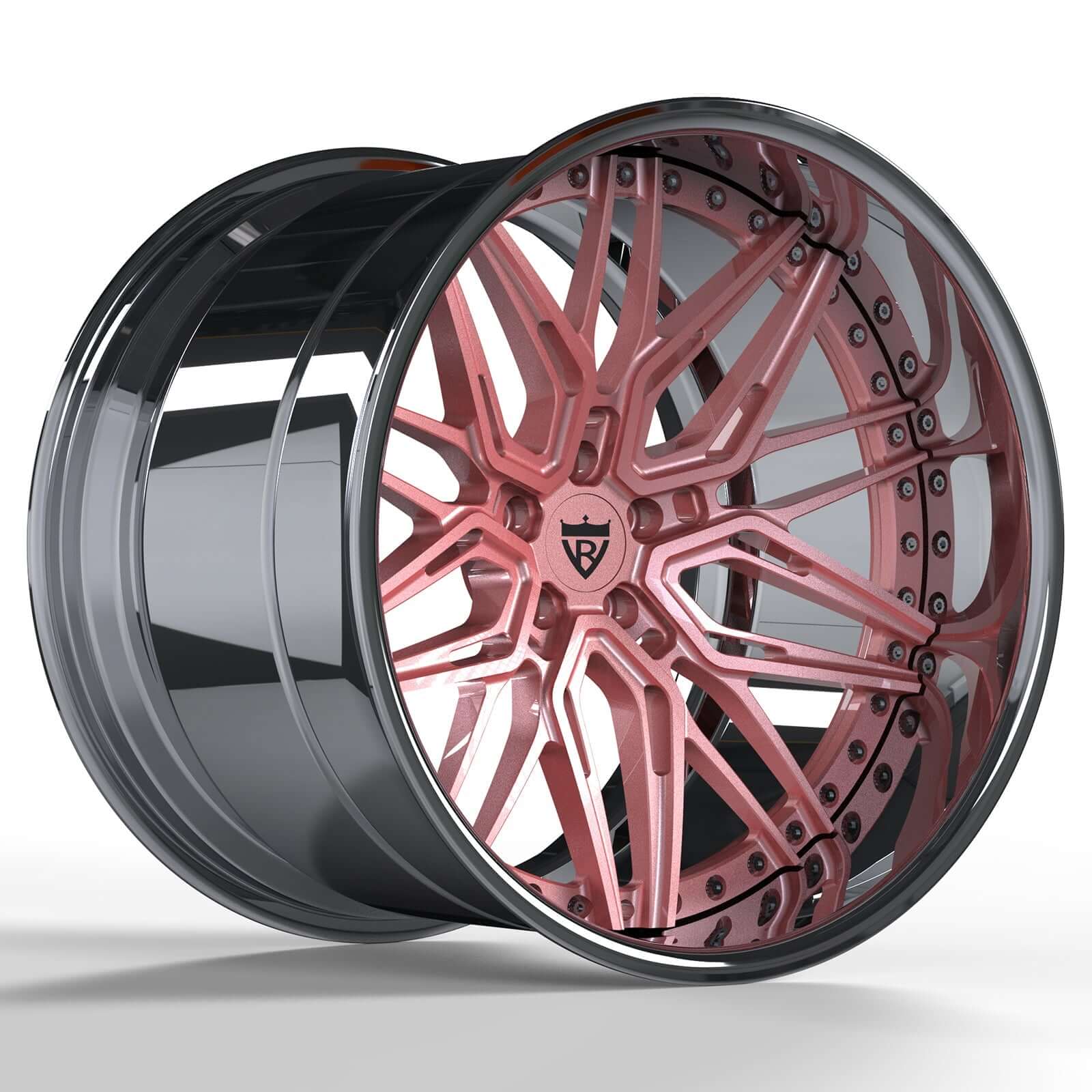 CUSTOM DEEP DISH 2-PIECE FORGED WHEELS: RV-T081 PINK RIMS