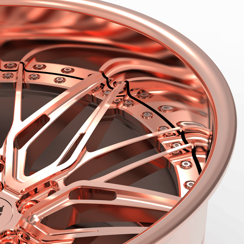 DEEP DISH 3-PIECE FORGED WHEELS RV-T081: ROSE GOLD RIMS