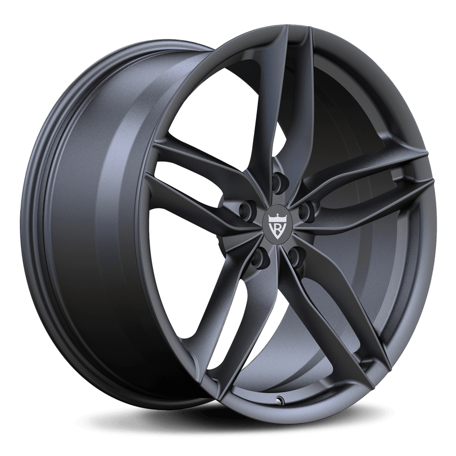 CUSTOM 1-PIECE FORGED 5 SPOKE WHEELS: RV-MF12 displayed in sleek black finish.