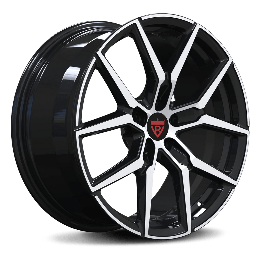 Side profile of RV-MV1202 custom forged rim in Black and Polished, showcasing the subtle concavity for Maserati platforms.