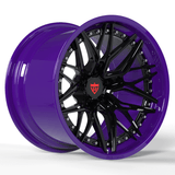RVRN RV-C081 purple and black forged deep dish wheels for BMW inspired custom performance and widebody vehicle applications