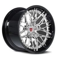 RVRN RV-C081 multi piece forged deep dish wheel in black and chrome for Mustang performance vehicles with lightweight forged construction