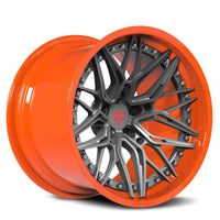 RVRN RV-C081 forged deep lip wheel orange with gray  accents designed for Camaro street performance and aggressive stance set