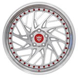 RVRN RV-C13 3-piece directional deep dish wheels for Rivian R1S with custom red and polished finish