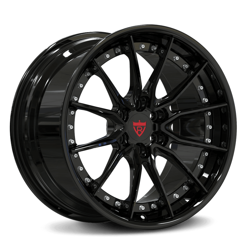 RVRN RV-DB082 6 lug forged multi spoke Dodge Viper wheels in gloss black, custom 2-piece construction with deep dish styling and performance fitment