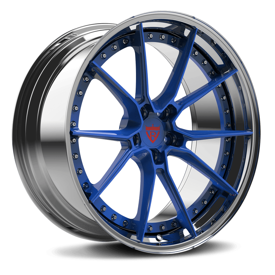 RVRN RV-DB082 forged Tesla rims featuring chrome and blue finish custom 10 spoke wheels for Tesla Model 3