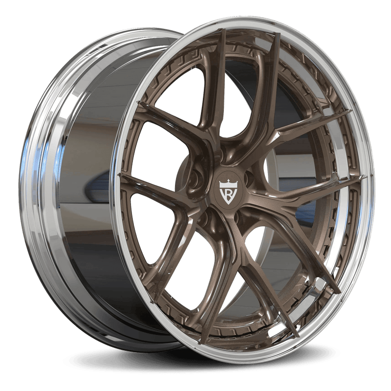 RVRN RV-DB179 BMW M3 forged Y spoke wheels in chrome with bronze finish, custom 2-piece forged construction for a distinctive performance build