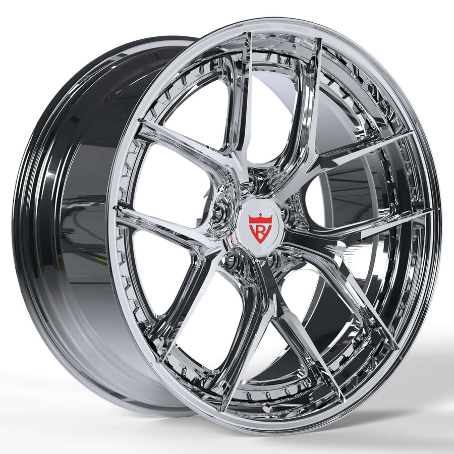 RVRN RV-DB179 custom forged chrome rims featuring a Y spoke wheel design, premium chrome finish, custom forged wheel solution for Corvette C8 performance vehicles