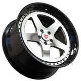 RVRN RV-DC03 custom forged 5 spoke wheel for Chevrolet Corvette C2 in chrome with black, highlighting classic Corvette styling, a deep profile, lightweight construction, and design your own wheels customization.
