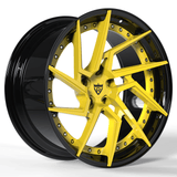 RVRN RV-DF041 Corvette C8 Z06 directional forged wheel in black with yellow, custom 2-piece concave design for a bold performance build