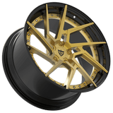 RVRN RV-DF041 Porsche 911 directional forged wheels in black with gold, featuring a custom concave 2-piece lightweight design