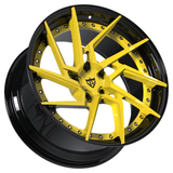 RVRN RV-DF041 Corvette C8 directional forged wheels in black with yellow, featuring a custom concave 2-piece lightweight performance design