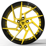 RVRN RV-DF041 Porsche 911 directional forged wheel in black with yellow, combining custom 2-piece concave construction with performance styling