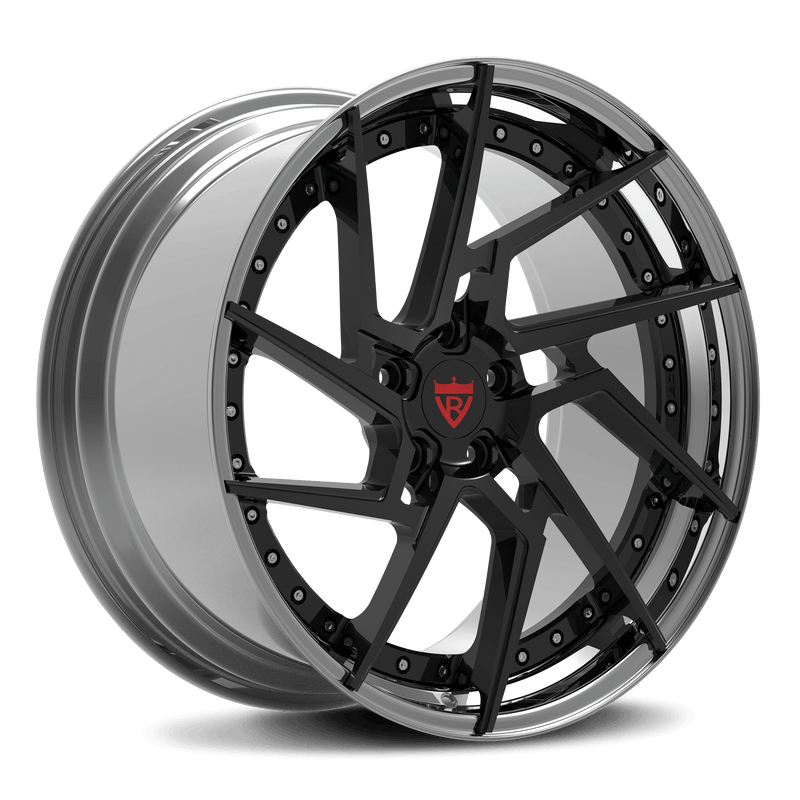 RVRN RV-DF041 custom forged 2-piece directional wheel for Corvette C8 in gunmetal with black finish