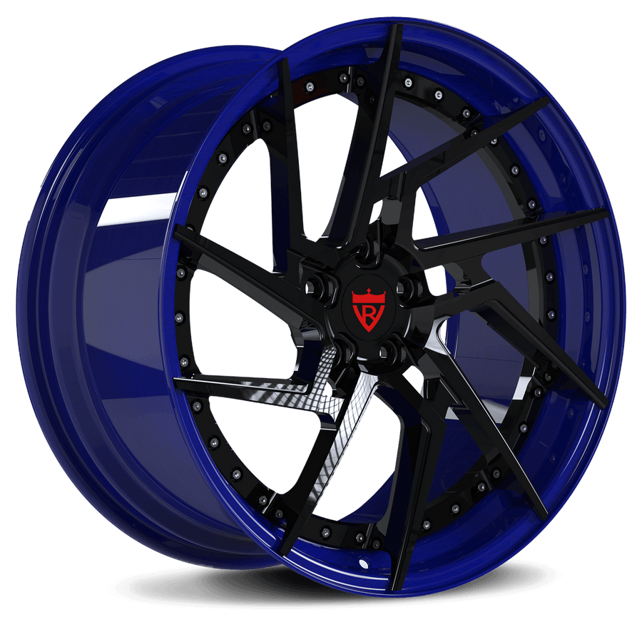RVRN RV-DF041 custom forged directional wheel for Corvette C8 Z06 in black with blue finish